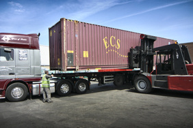 40 foot shipping container on an articulated lorry